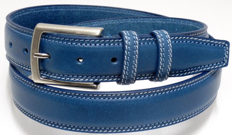 Cintura in cuoio Bombata Contrasto - Jeans/Turchese - mm 35